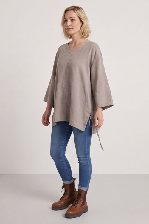 Nulvi V-Neck Linen Top Mocha – image 3 of 4