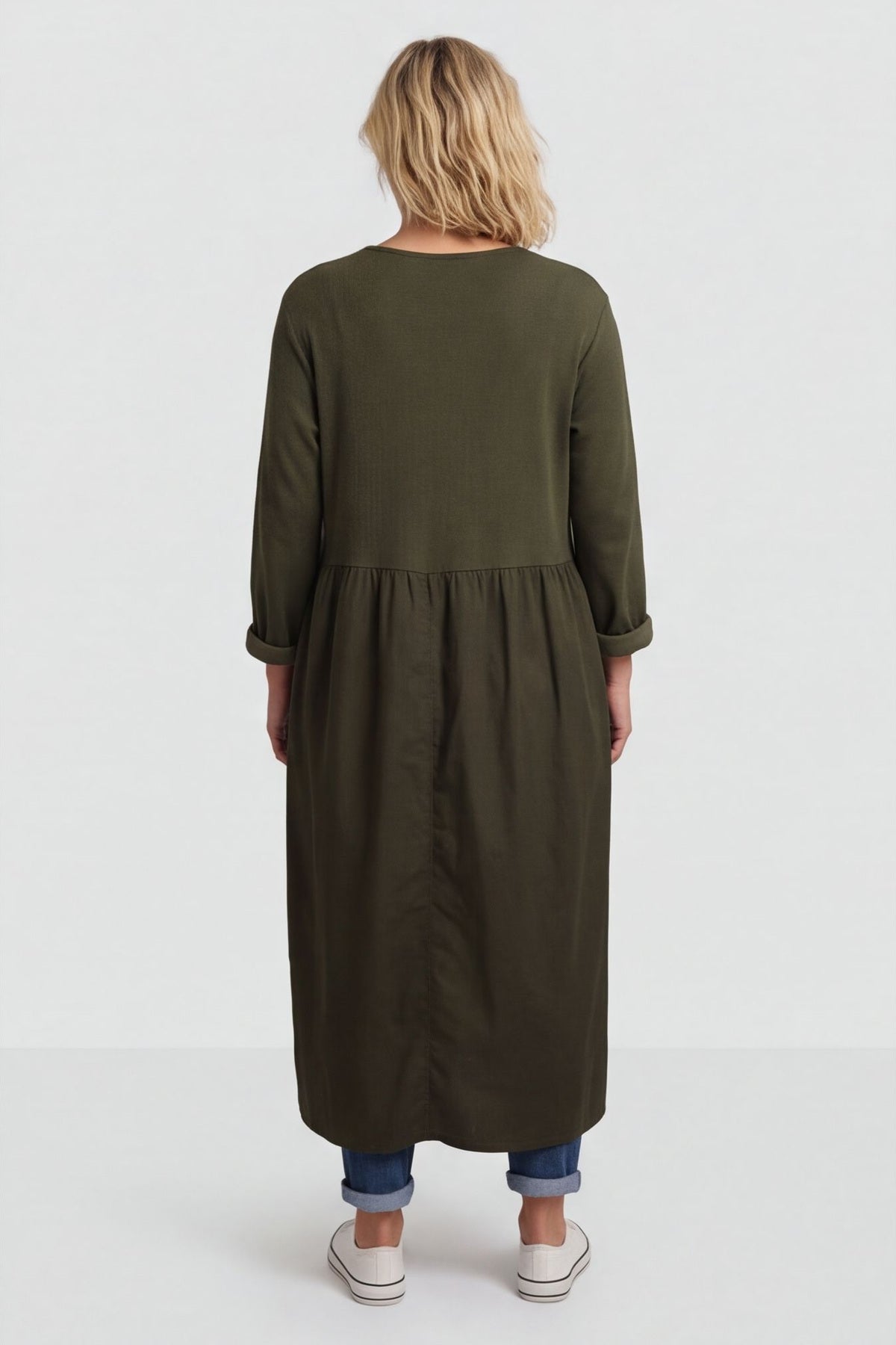 Tina Ribbed Detail Cotton Dress Khaki – image 5 of 6