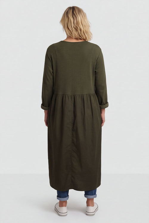 Tina Ribbed Detail Cotton Dress Khaki – image 5 of 6