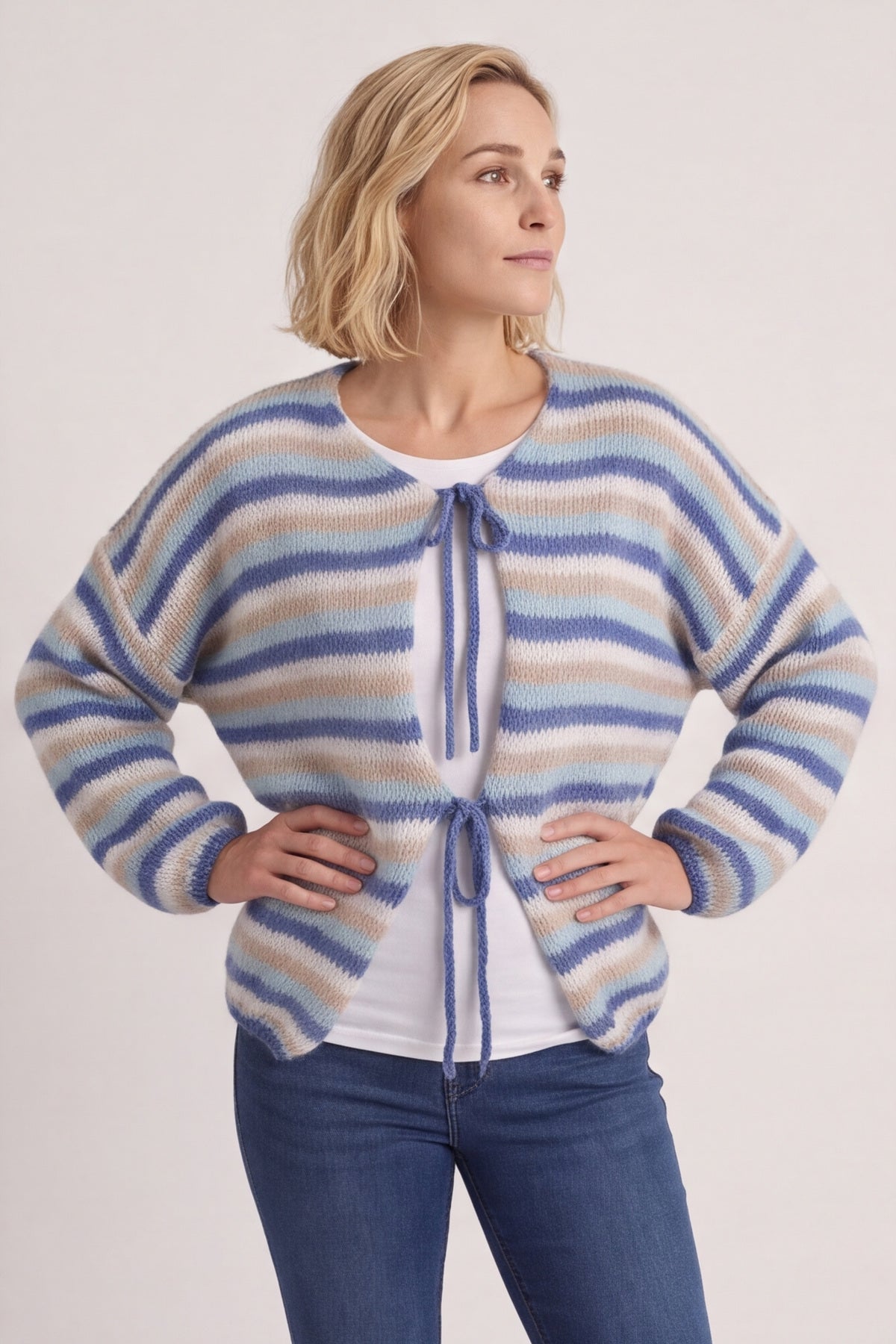 Merlyn Stripe Tie Knitted Cardigan Blue – image 5 of 6