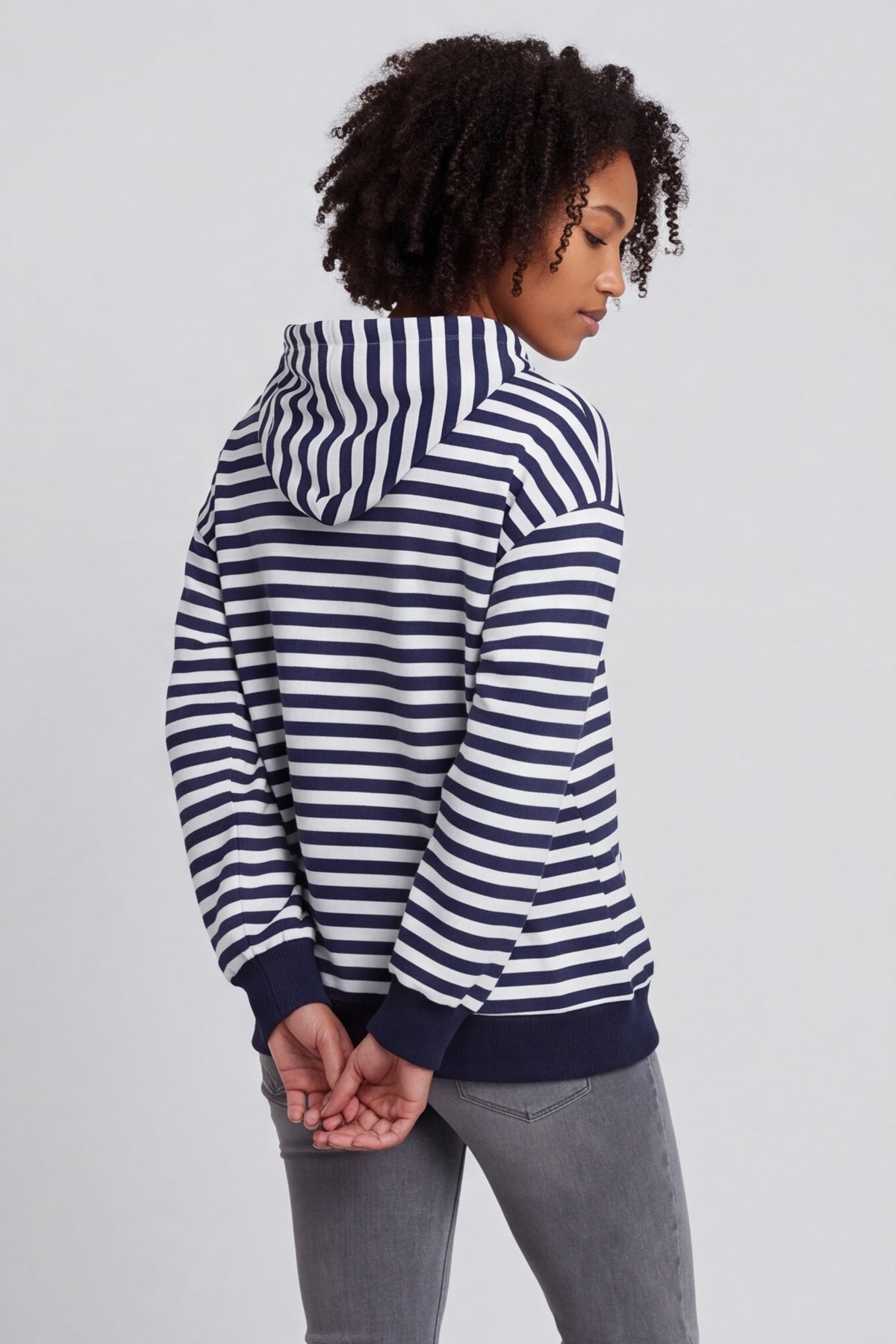 Selena Stripe Hooded Top Navy – image 5 of 6