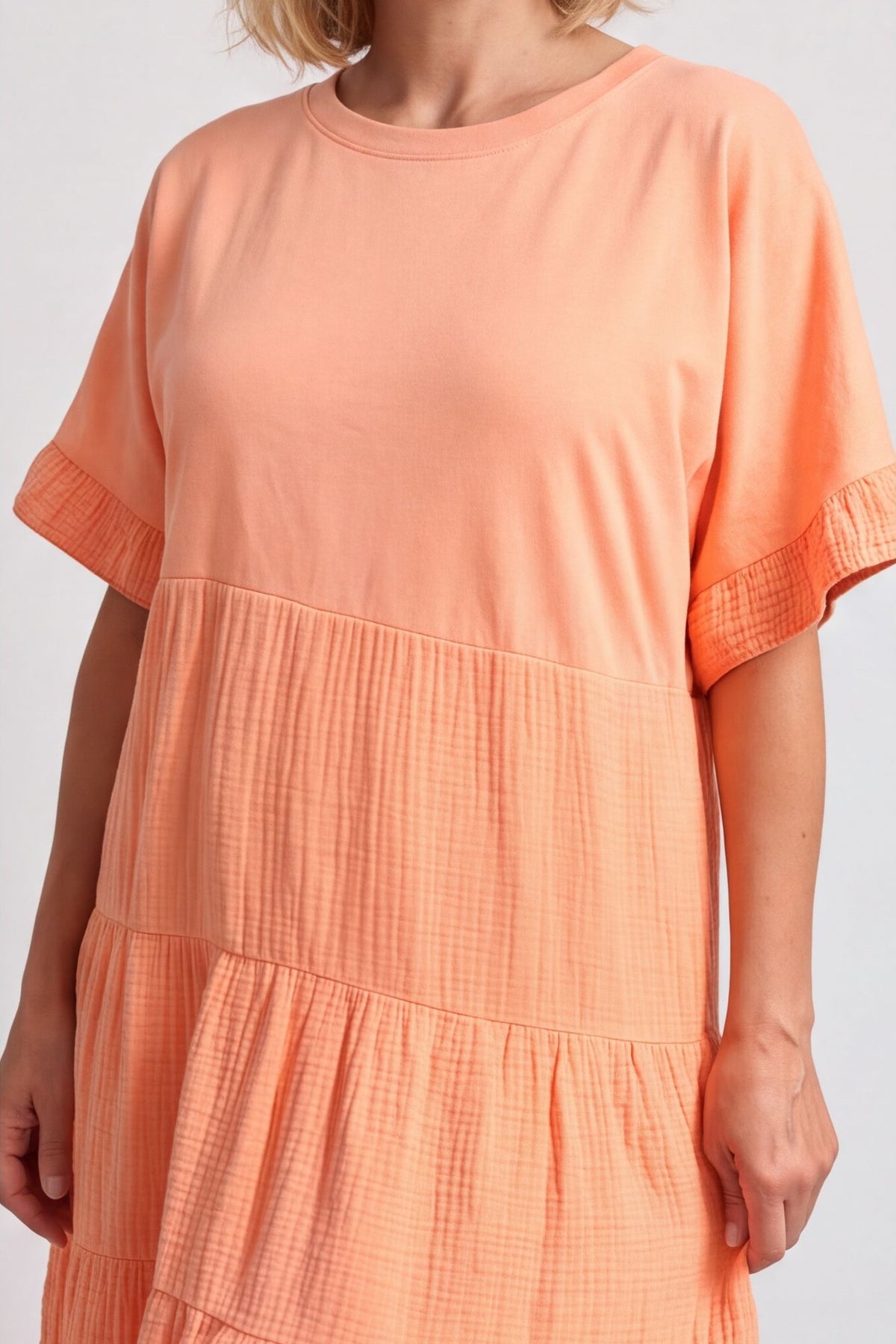 Soleil Tiered Crinkle Cotton Dress Orange – image 5 of 6