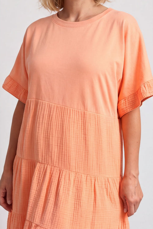 Soleil Tiered Crinkle Cotton Dress Orange – image 5 of 6