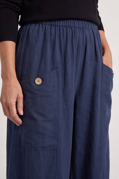 Clarisse Button Pocket Linen Trousers Navy – image 5 of 6