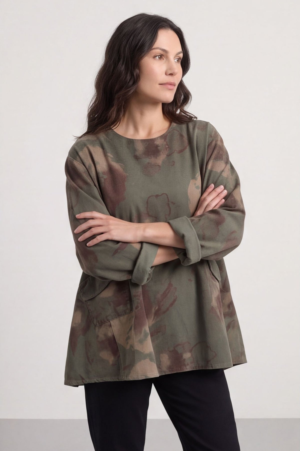 Rachel Print Needlecord Top Khaki – image 5 of 6