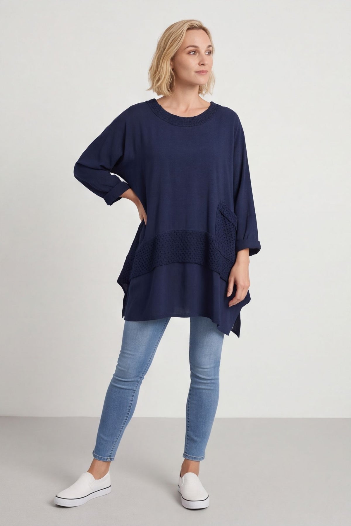 Mozelle Crochet Detail Cotton Top Navy – image 4 of 5