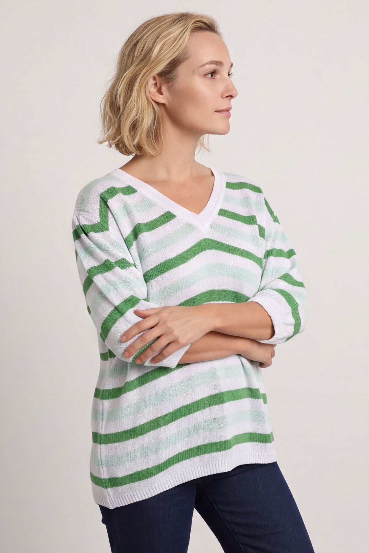 Gladys Stripe Knit Cotton Top Green – image 5 of 6