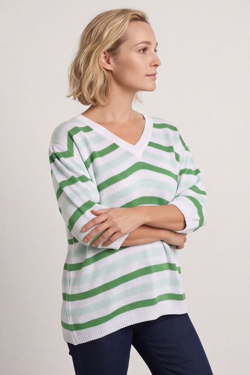 Gladys Stripe Knit Cotton Top Green – image 5 of 6