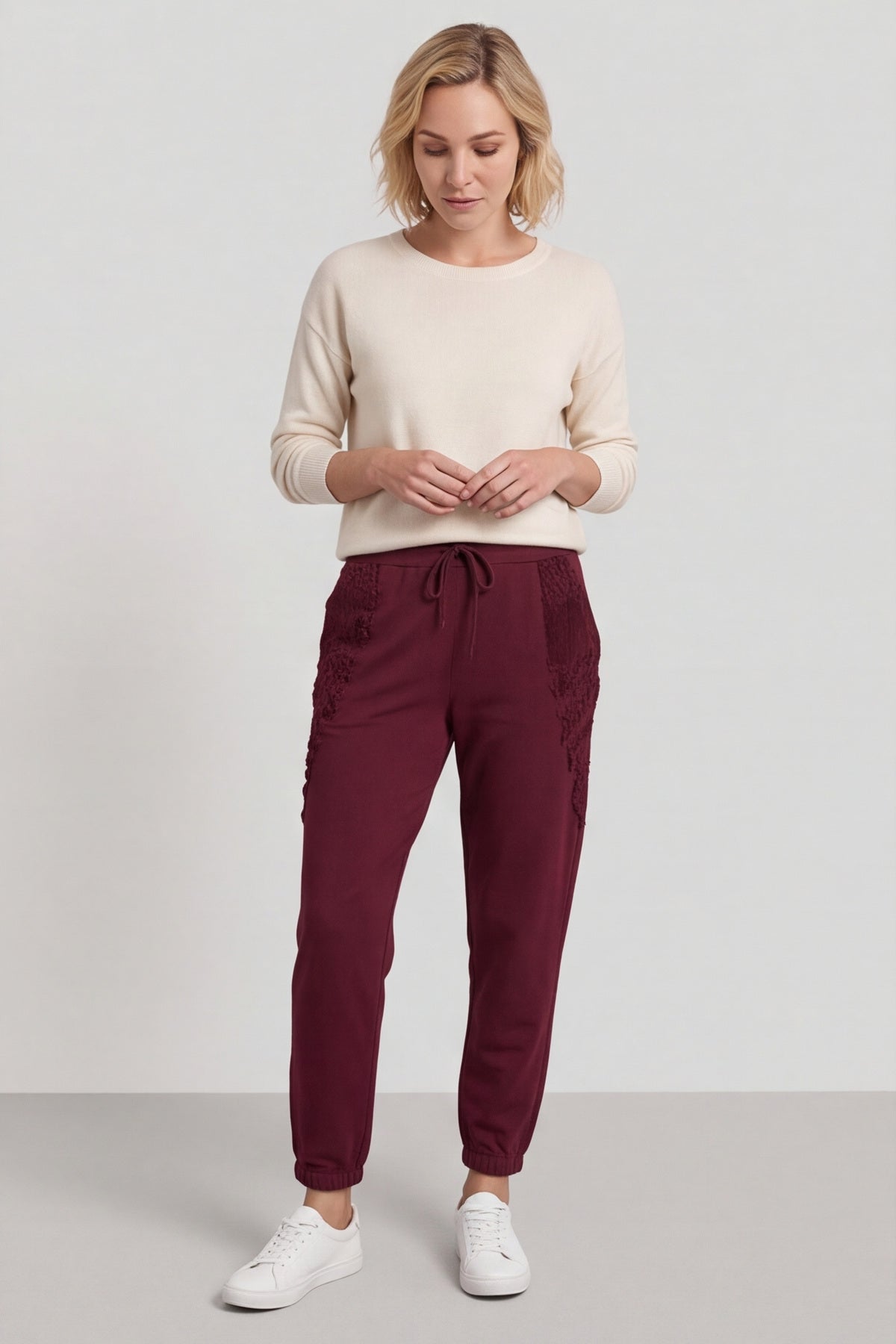 Lina Cord Detail Cotton Joggers Burgundy – image 5 of 6