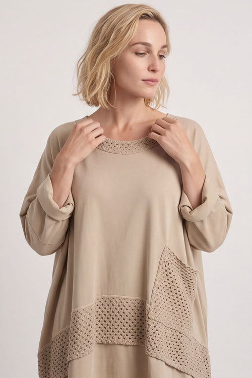 Mozelle Crochet Detail Cotton Top Stone – image 5 of 6