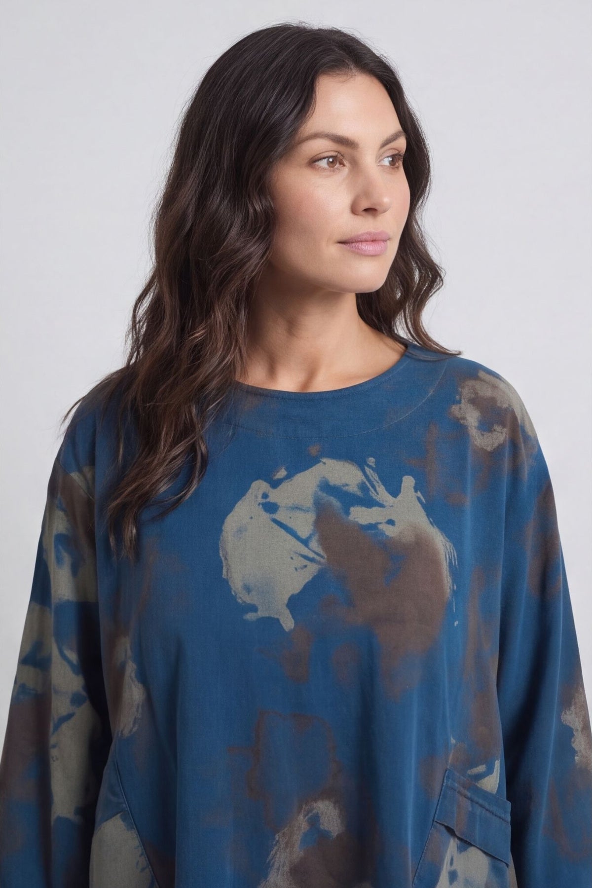 Rachel Print Needlecord Top Teal – image 5 of 6