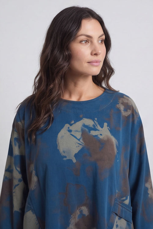 Rachel Print Needlecord Top Teal – image 5 of 6