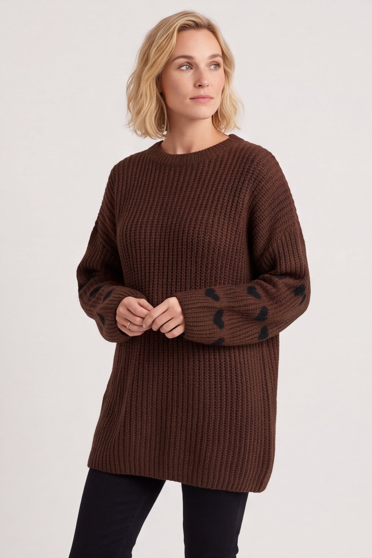 Irma Heart Sleeve Knitted Jumper Cocoa – image 4 of 5