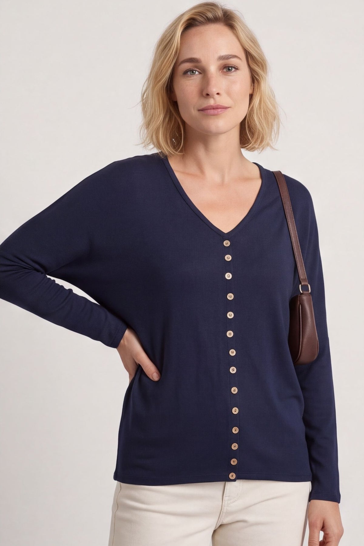 Blythe Button Detail Top Navy – image 5 of 6