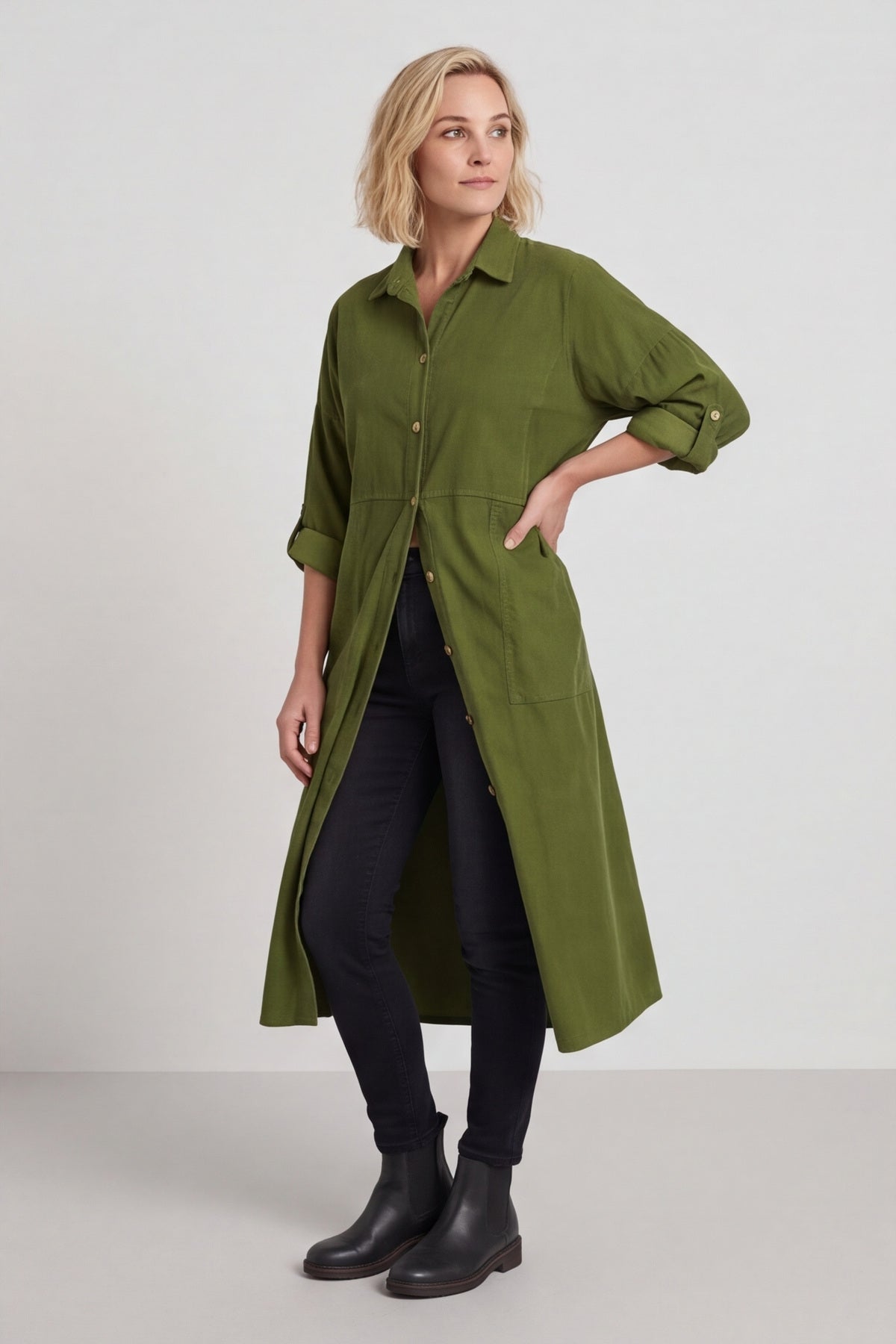 Lecia Needlecord Shirt Dress Olive – image 5 of 6