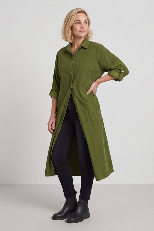 Lecia Needlecord Shirt Dress Olive – image 5 of 6