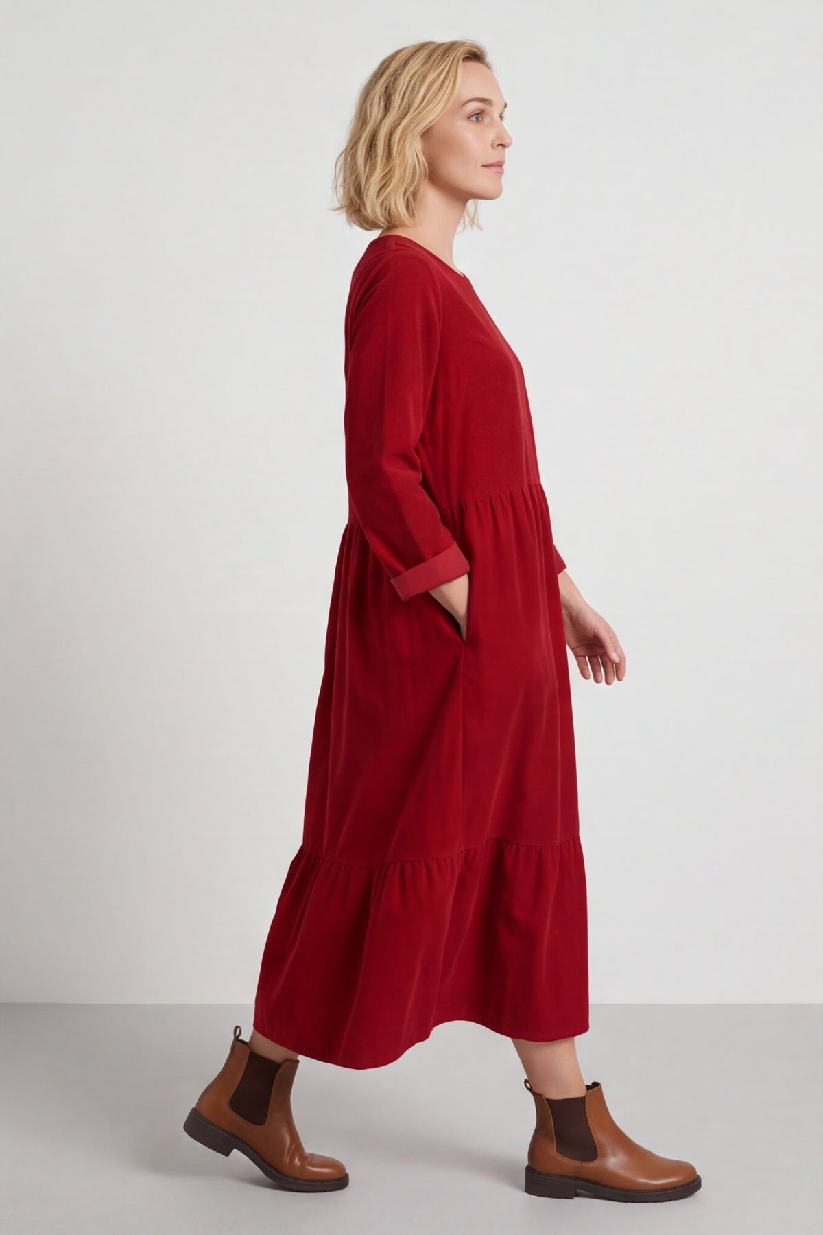 Sheena Needlecord Dress Red – image 5 of 5