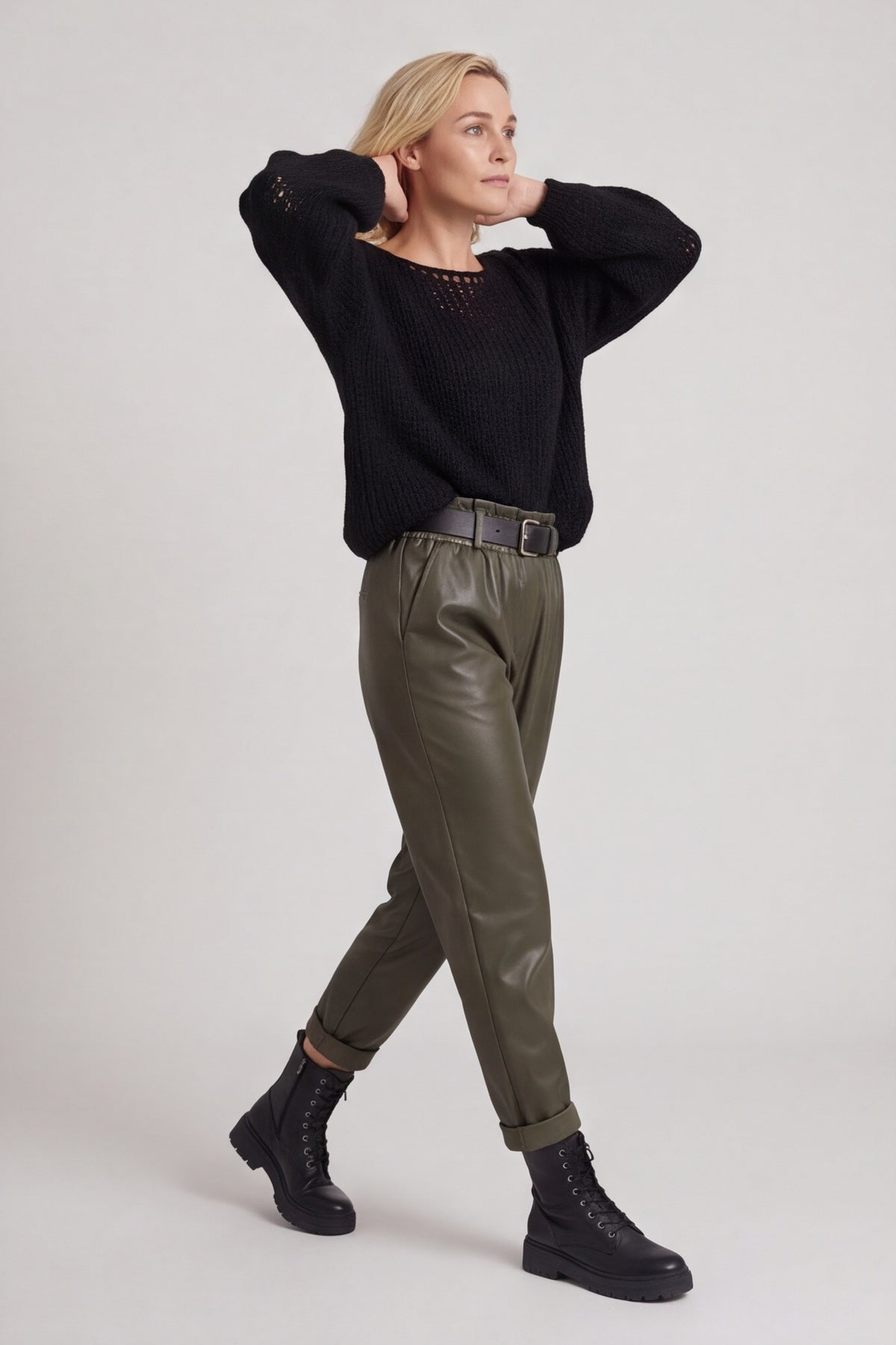 Hilary Wet Look Trousers Khaki – image 4 of 4