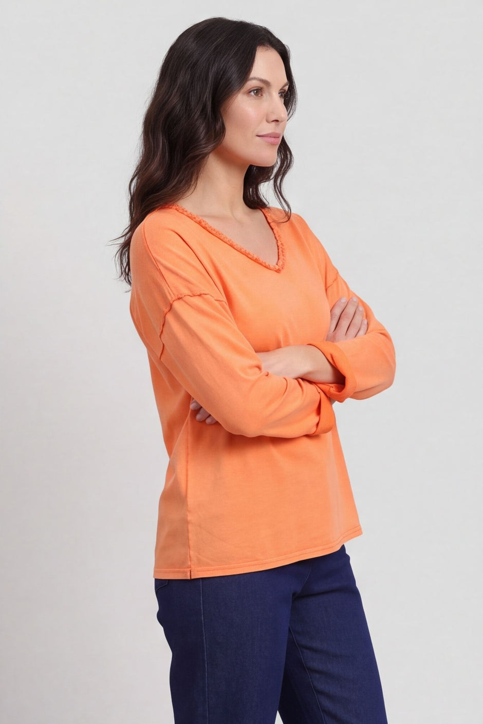 Kinsley Washed V-Neck Cotton Top Orange – image 4 of 5