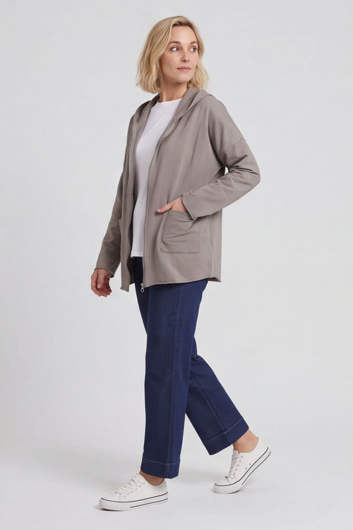 Dariana Zip Hooded Cotton Top Mocha – image 5 of 6