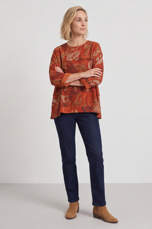 Doreen Print Needlecord Top Burnt Orange – image 3 of 4