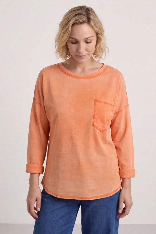 Amelie Washed Pocket Cotton Top Orange – image 4 of 5