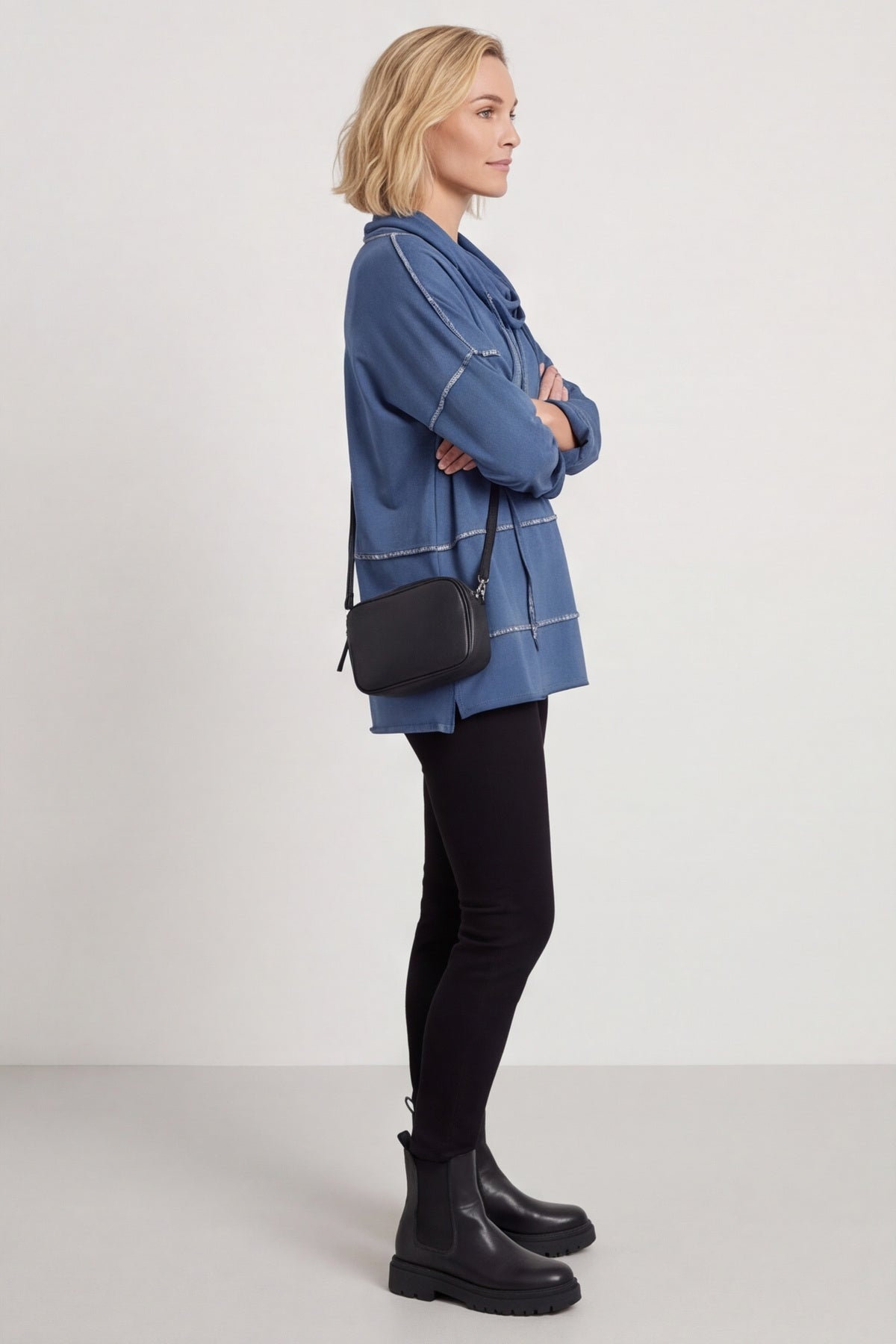 Clarina Cowl Neck Cotton Top Blue – image 5 of 6