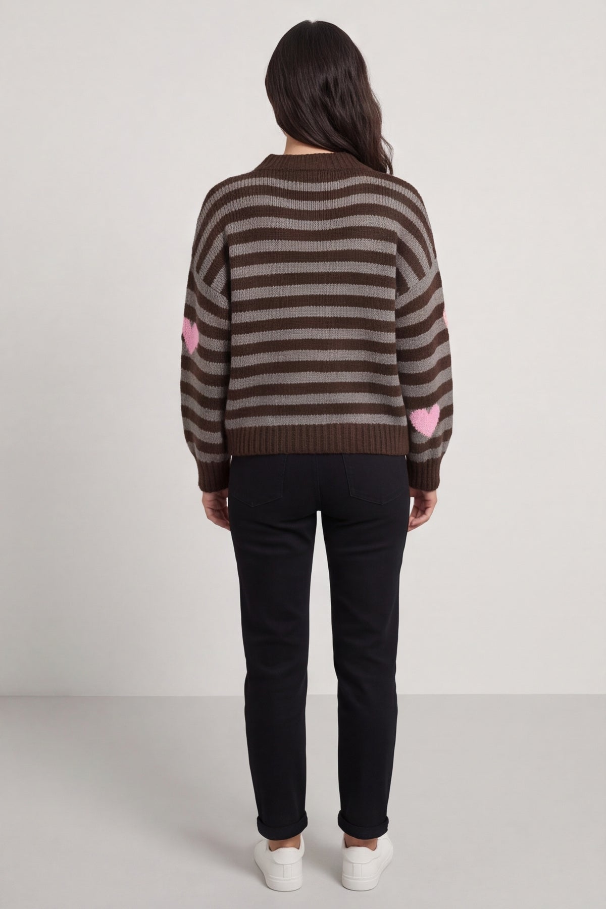 Carina Heart Stripe Knitted Jumper Cocoa – image 5 of 6