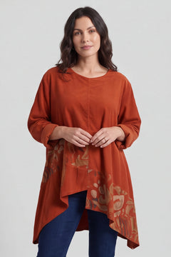 Berenice Print Detail Needlecord Top Burnt Orange – image 5 of 6