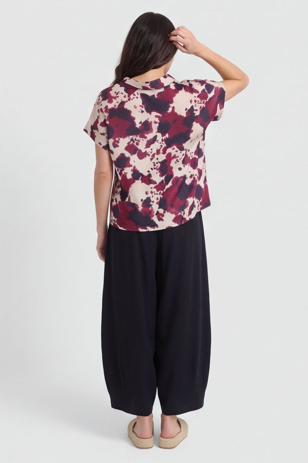 Nancy Print Cowl Neck Top Burgundy – image 5 of 6
