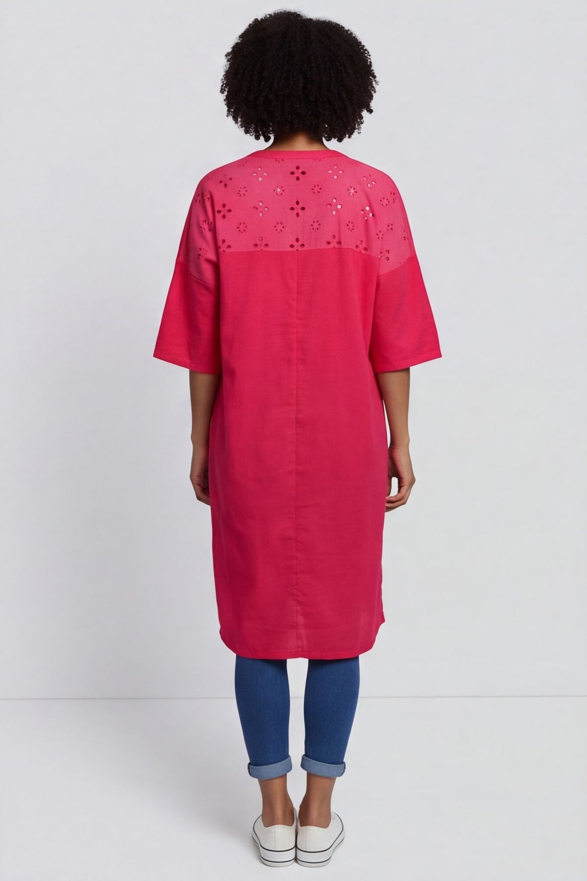 Gabrielle Embroidered Linen Dress Hot Pink – image 5 of 6