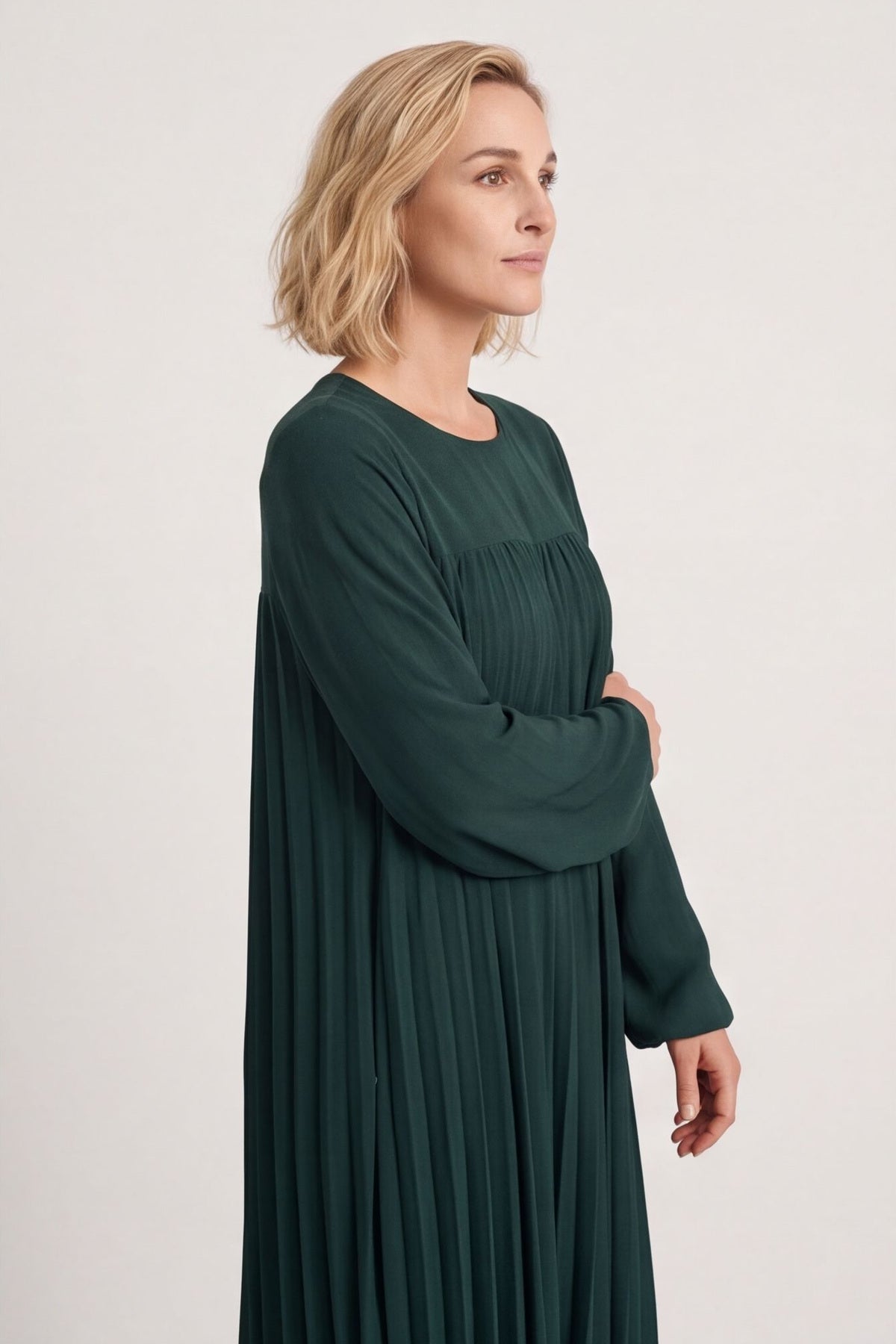 Renata Long Sleeve Pleated Dress Bottle Green – image 5 of 6