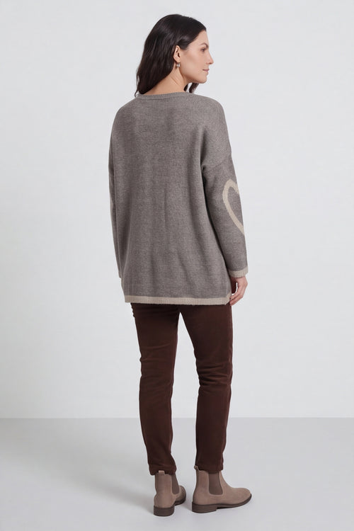 Milena Heart Knitted Jumper Mocha – image 3 of 4