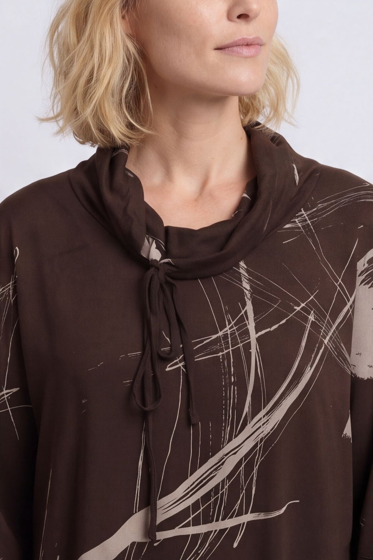 Charlize Pattern Cowl Neck Cotton Dress Cocoa – image 4 of 5