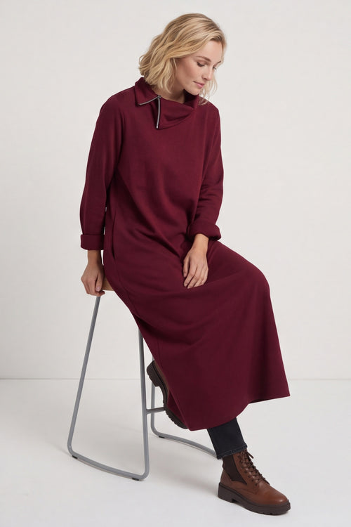 Wanda Zip Polo Cotton Dress Wine – image 5 of 6