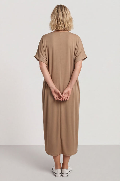 Frieda V-Neck Ribbed Dress Camel - Image 6