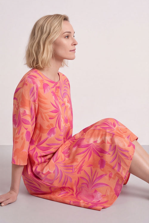 Eleni Botanical Print Linen Dress Light Orange – image 5 of 6
