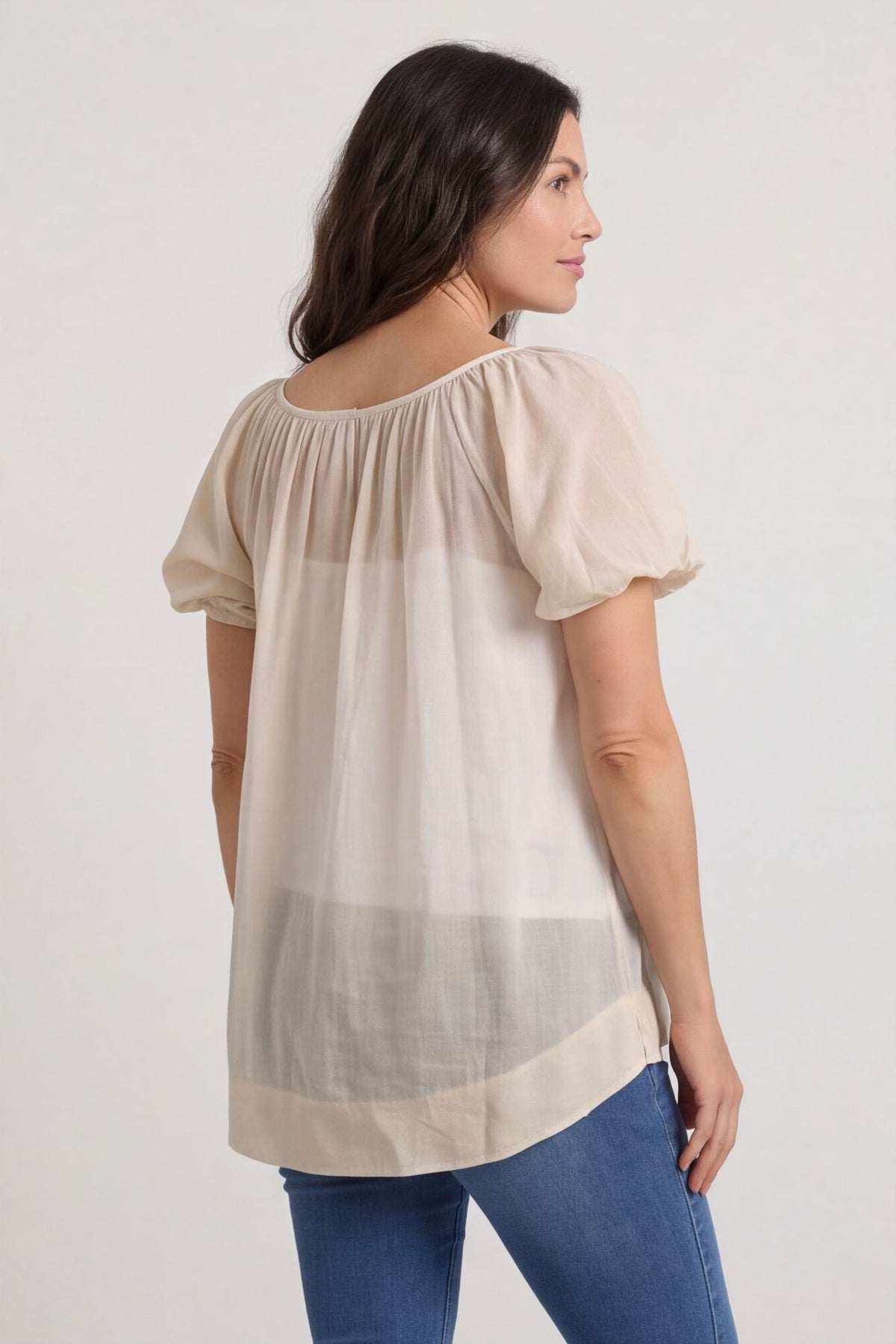 Bude Puff Sleeve Cotton Top Stone – image 4 of 5