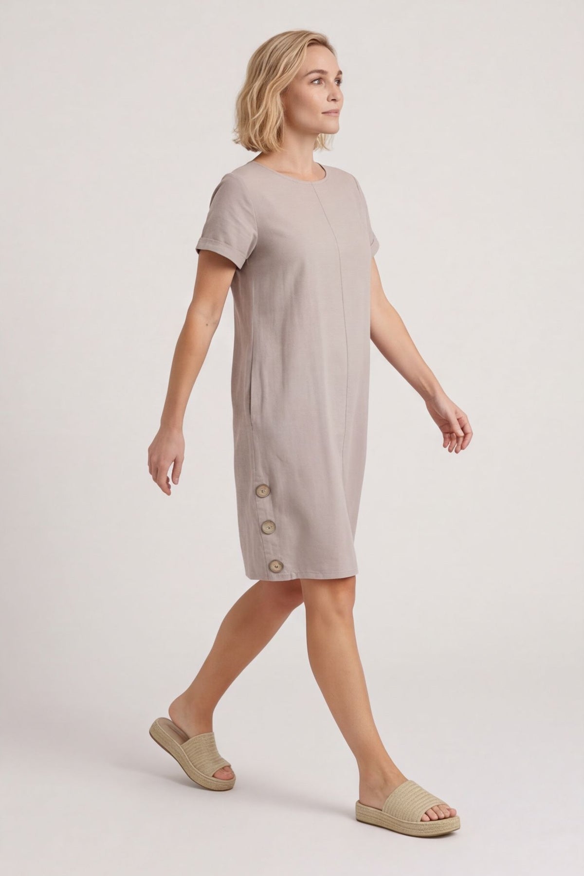 Joyce Button Linen Dress Mocha – image 5 of 6