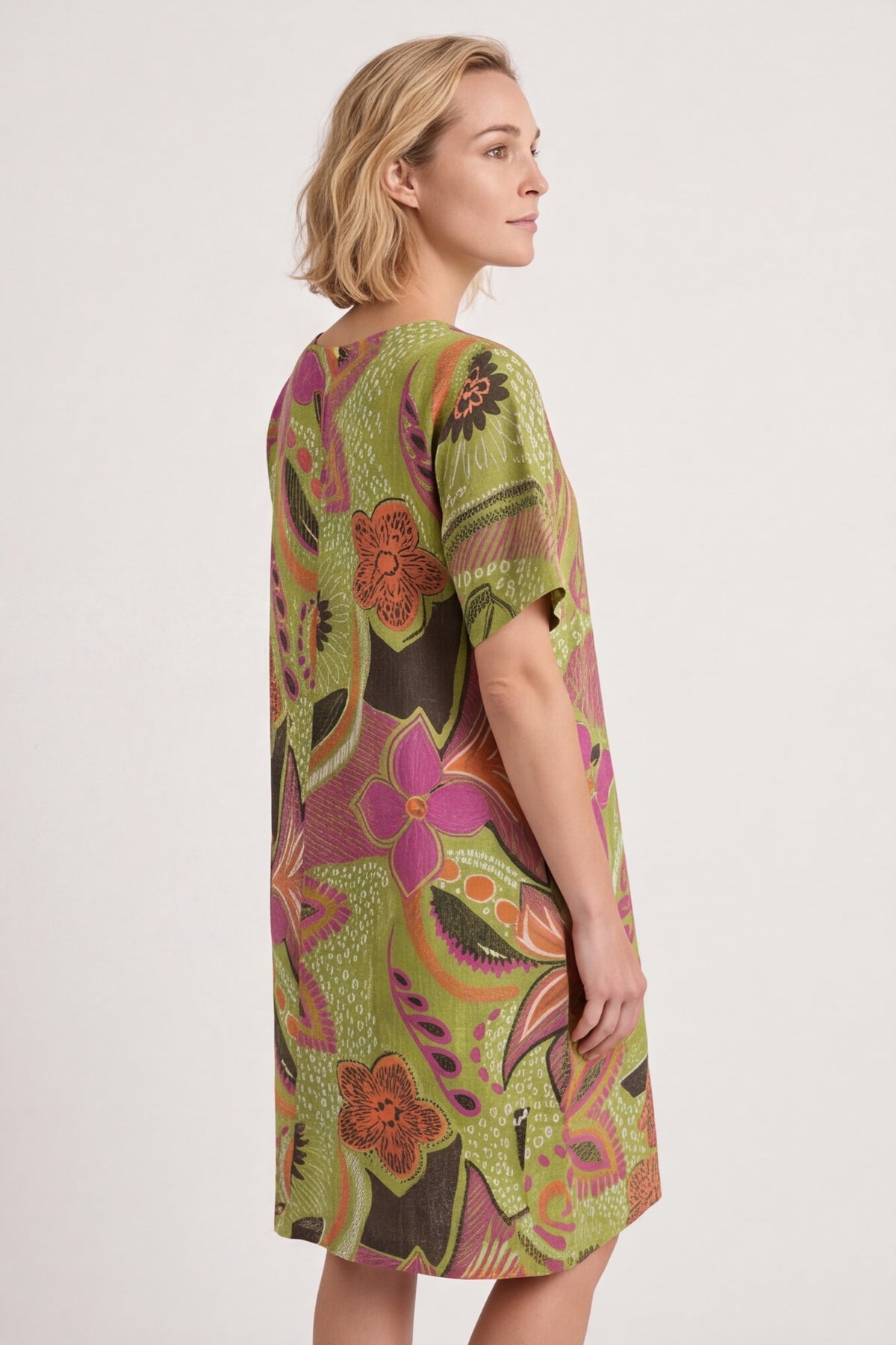Aurora Leaf Linen Shift Dress – image 3 of 4