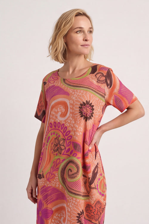 Aurora Leaf Linen Shift Dress – image 4 of 5