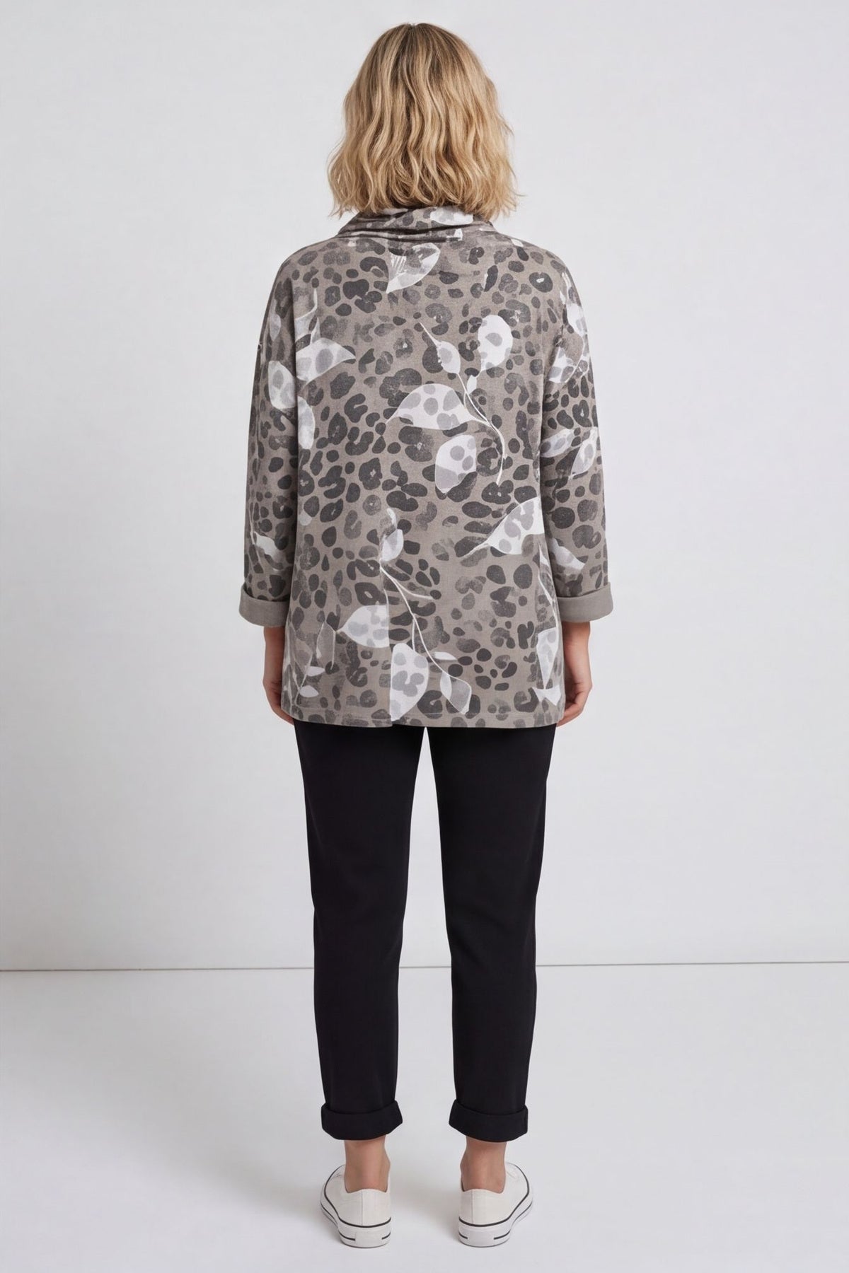 Beryl Print Cowl Neck Cotton Top Mocha – image 4 of 4