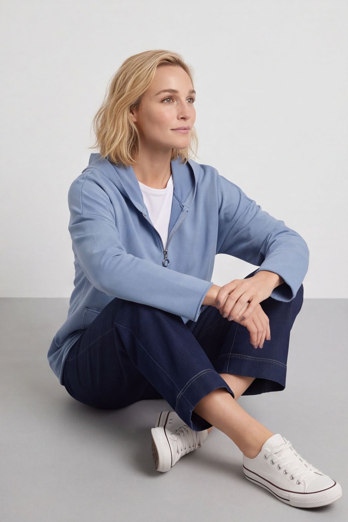 Dariana Zip Hooded Cotton Top Blue – image 5 of 6