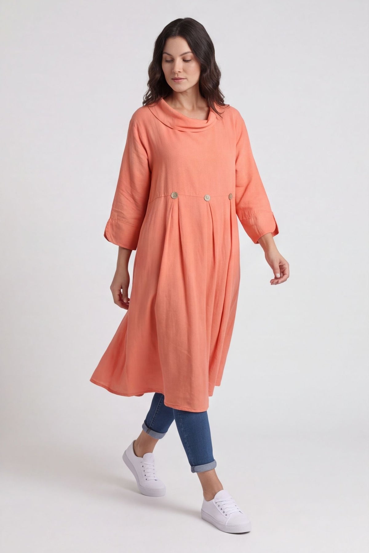 Cromer Button Detail Linen Dress Orange – image 5 of 6