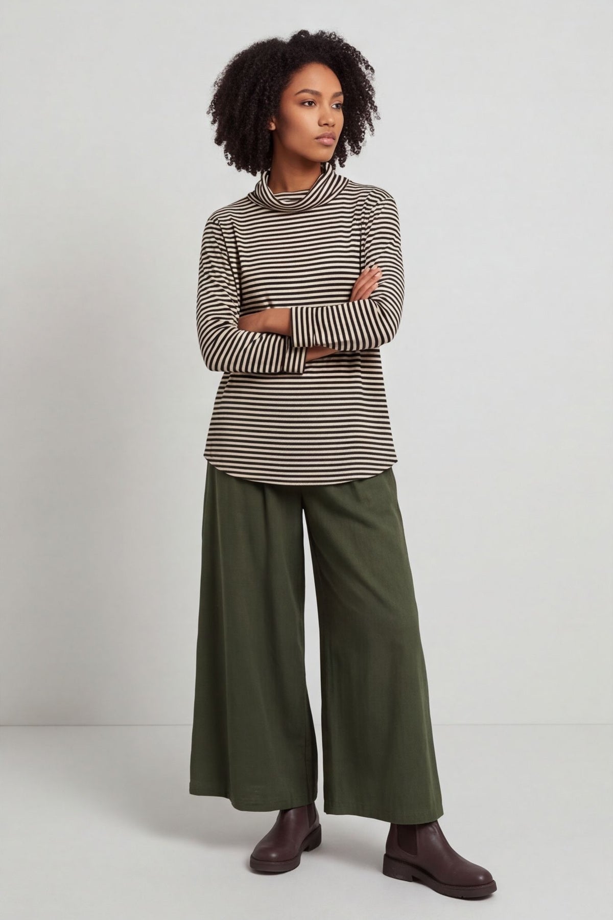 Lyssa Cowl Neck Stripe Top Bottle Green – image 5 of 6