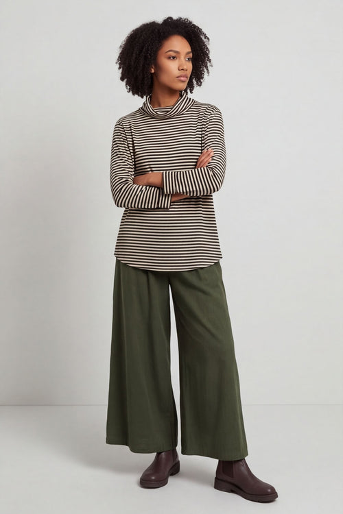 Lyssa Cowl Neck Stripe Top Bottle Green – image 5 of 6