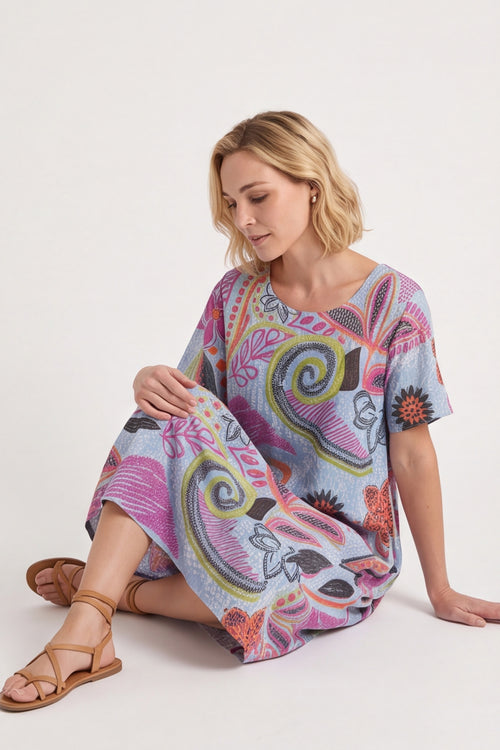 Aurora Leaf Linen Shift Dress – image 4 of 5