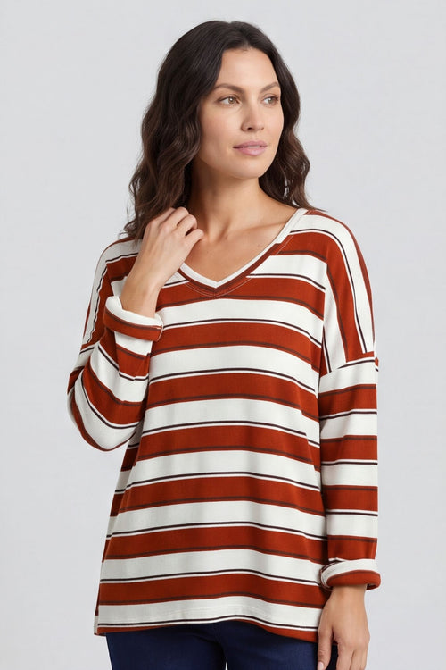Kirsty Stripe V-Neck Knit Top Burnt Orange – image 5 of 6