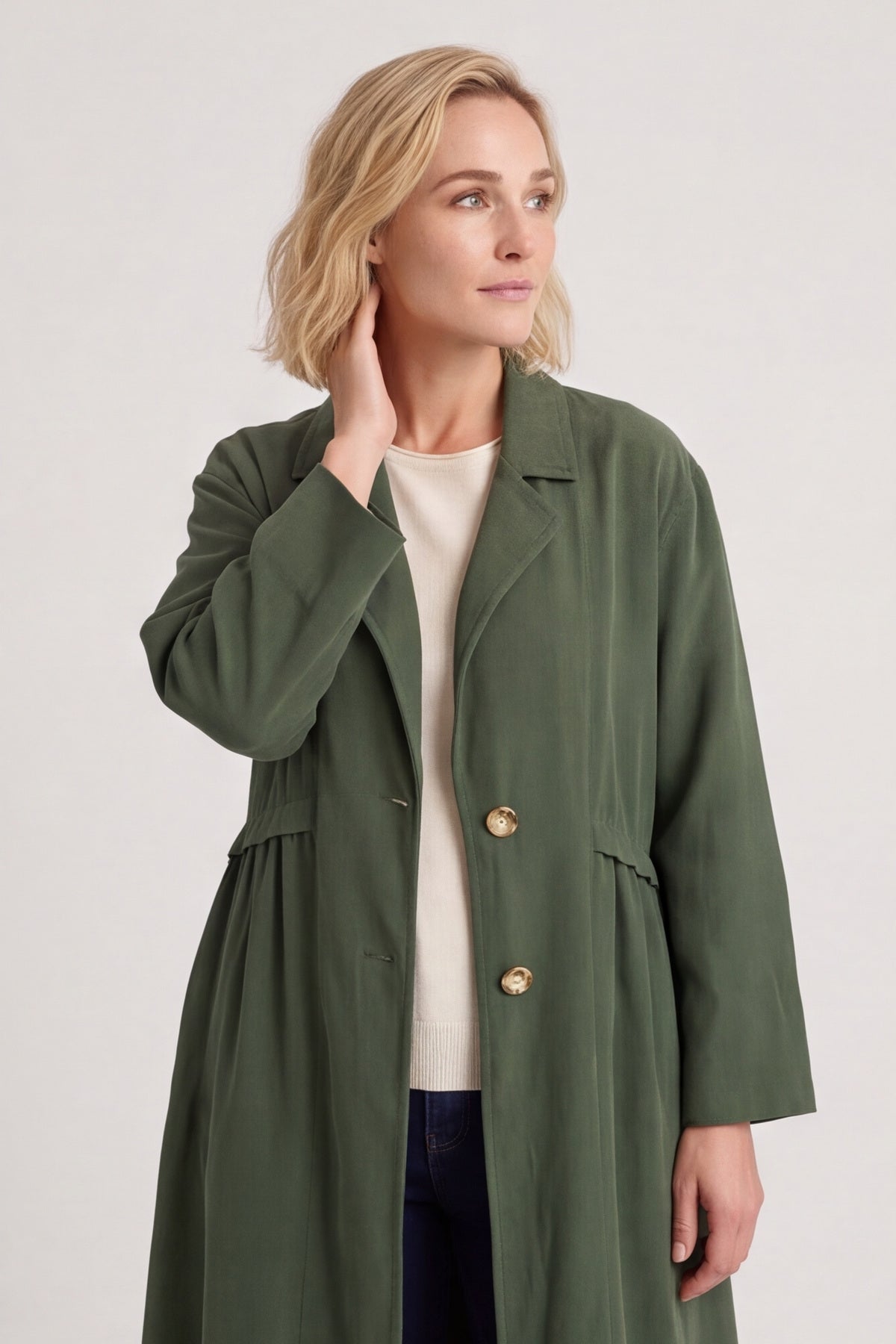Meryl Long Needlecord Jacket Khaki – image 4 of 5