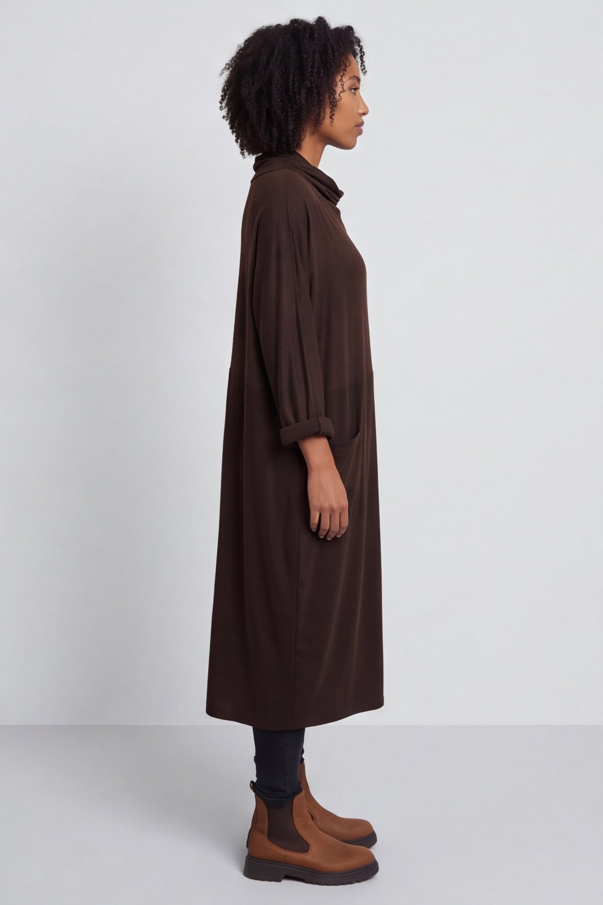 Libby Cowl Neck Cotton Dress Cocoa – image 5 of 6